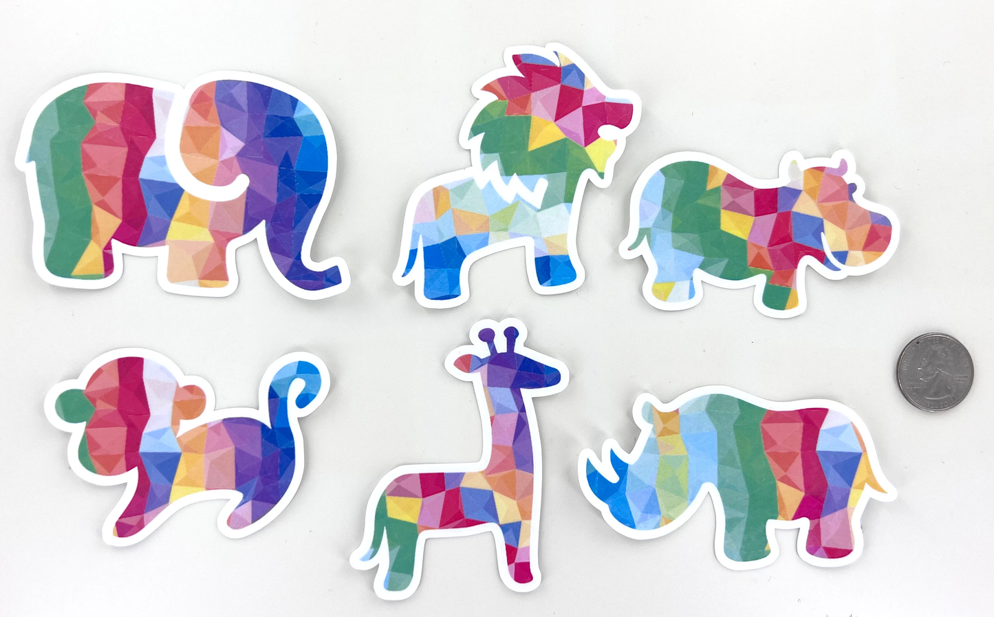 Safari Animals Colorful Mosaic Vinyl Stickers, Elephant, Giraffe, Monkey, Lion, Rhino, Hippo, Zoo Animal Stickers Water Bottles, lunch boxes