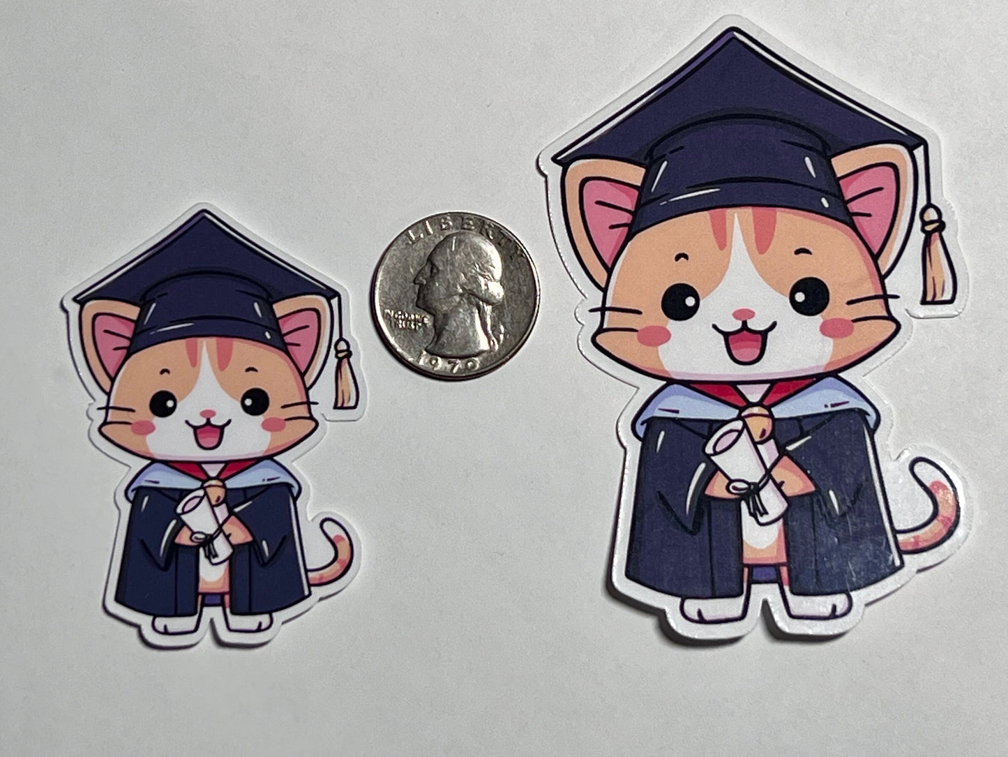 Graduation Kitty Sticker Black | Cat Wearing Cap and Gown Vinyl Sticker