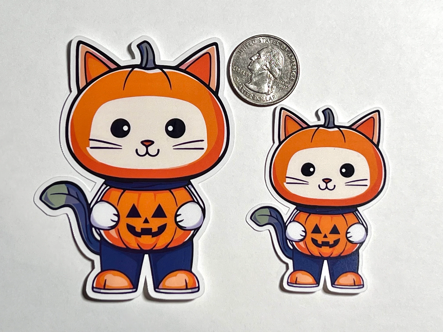 Pumpkin Cat Sticker | Halloween Sticker- Cat Wearing Jack-o-lantern Costume | Waterproof Laminated Water Bottle Sticker | Halloween Spirit