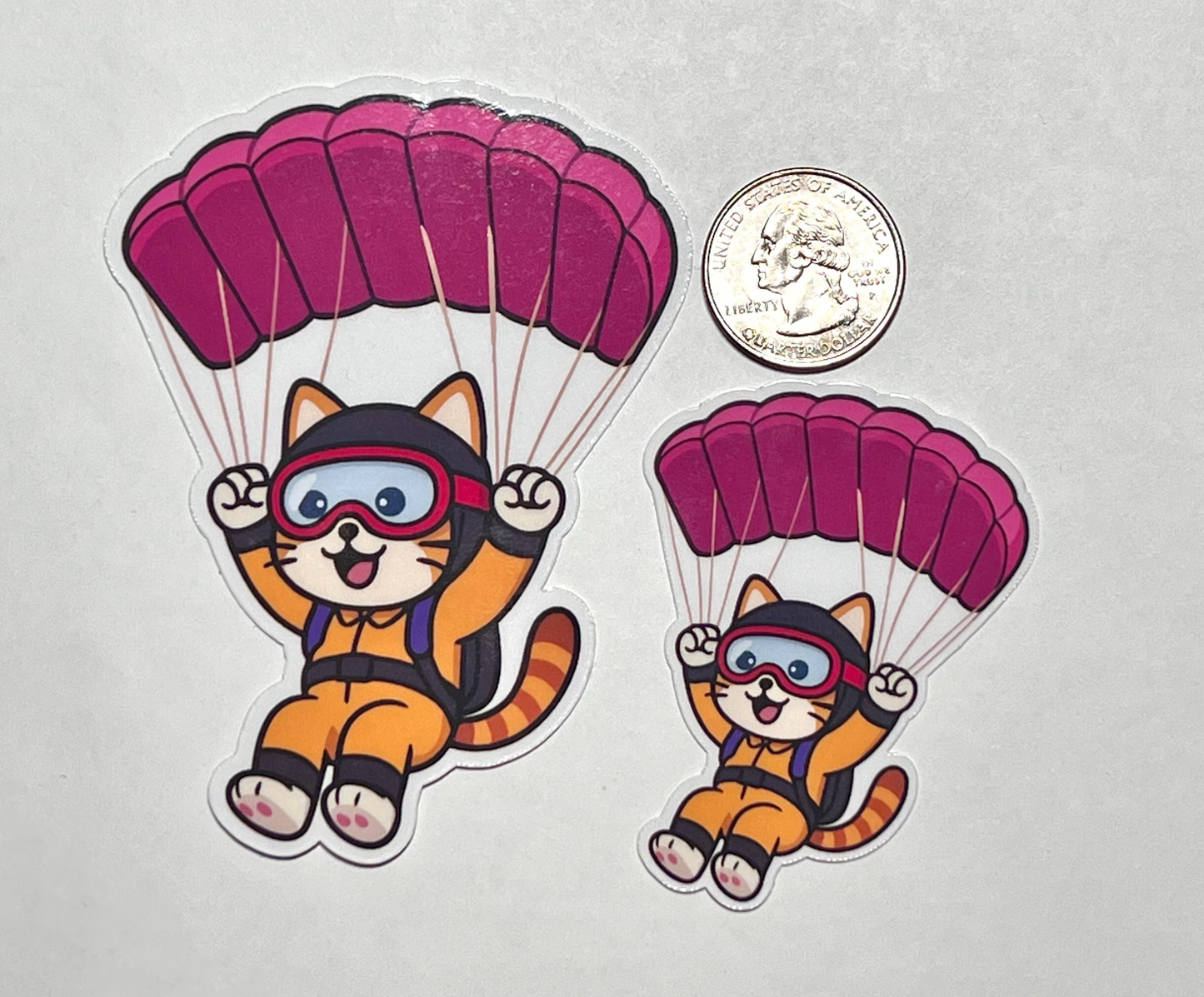Skydiving Cat Vinyl Sticker | Kawaii Design Kitty with Parachute