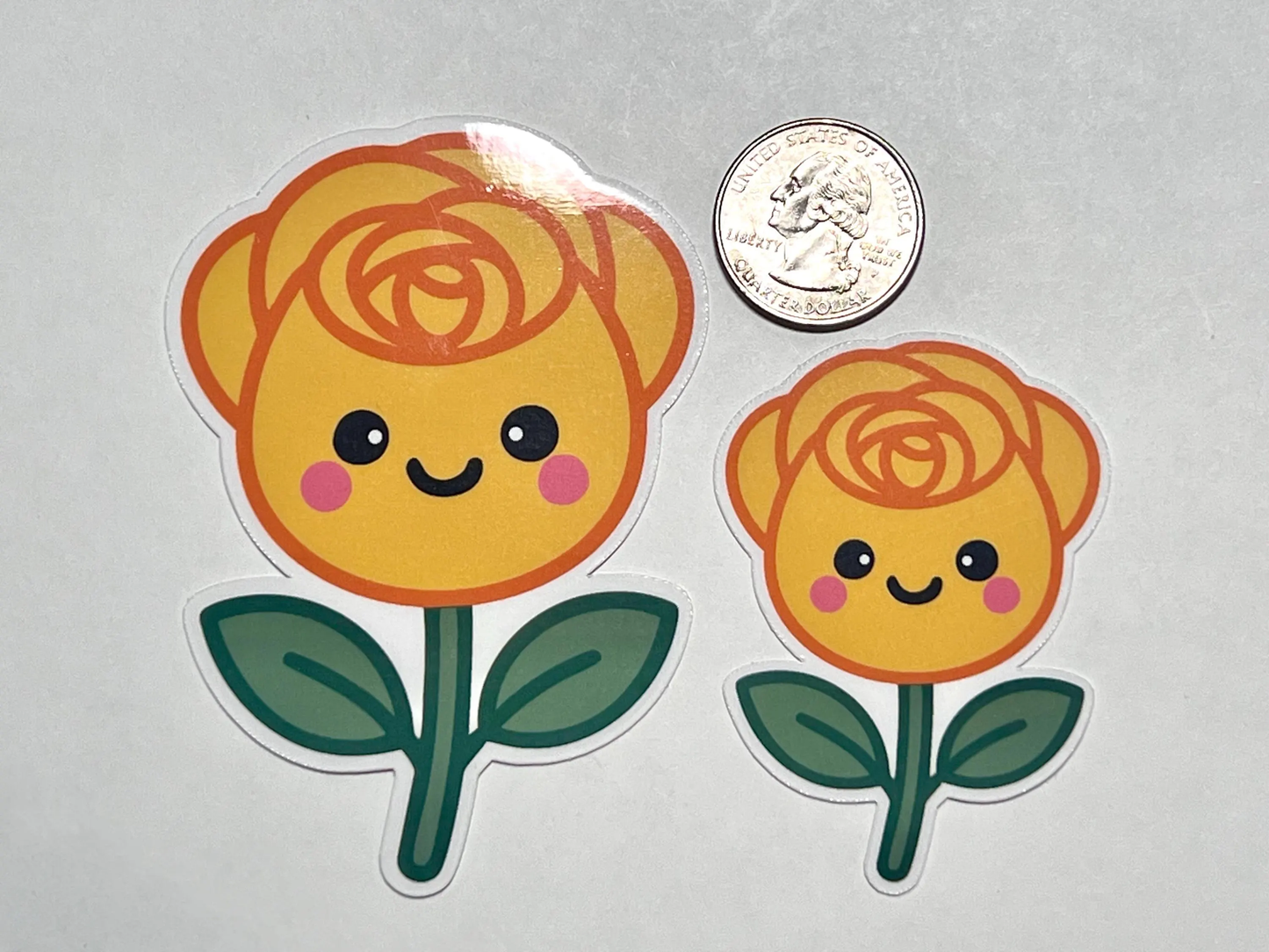 Smiling Yellow Rose Sticker: Kawaii Floral Vinyl Sticker for Laptop, Water Bottle