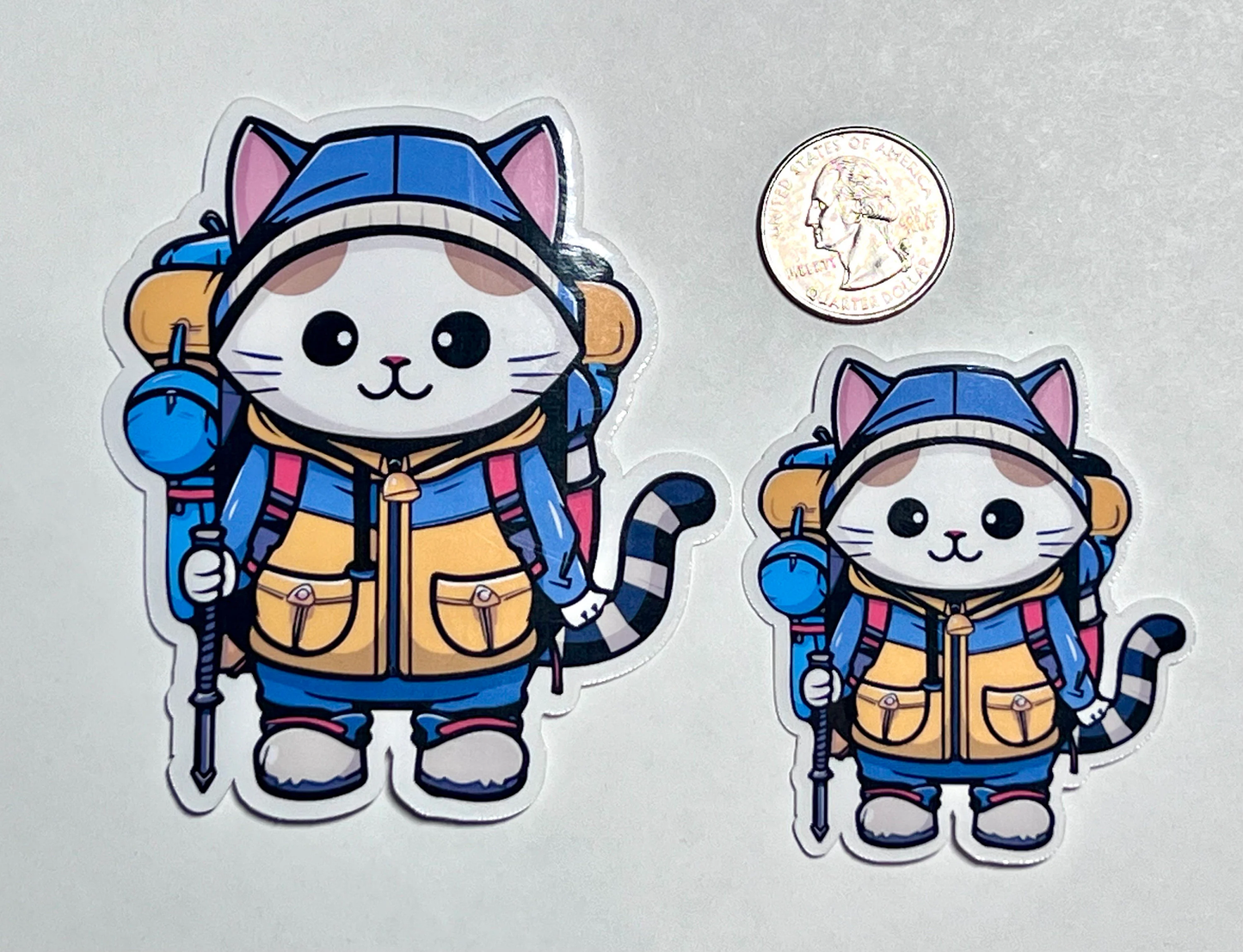 Hiking Cat Sticker | Outdoors Trekking Kitty Sticker