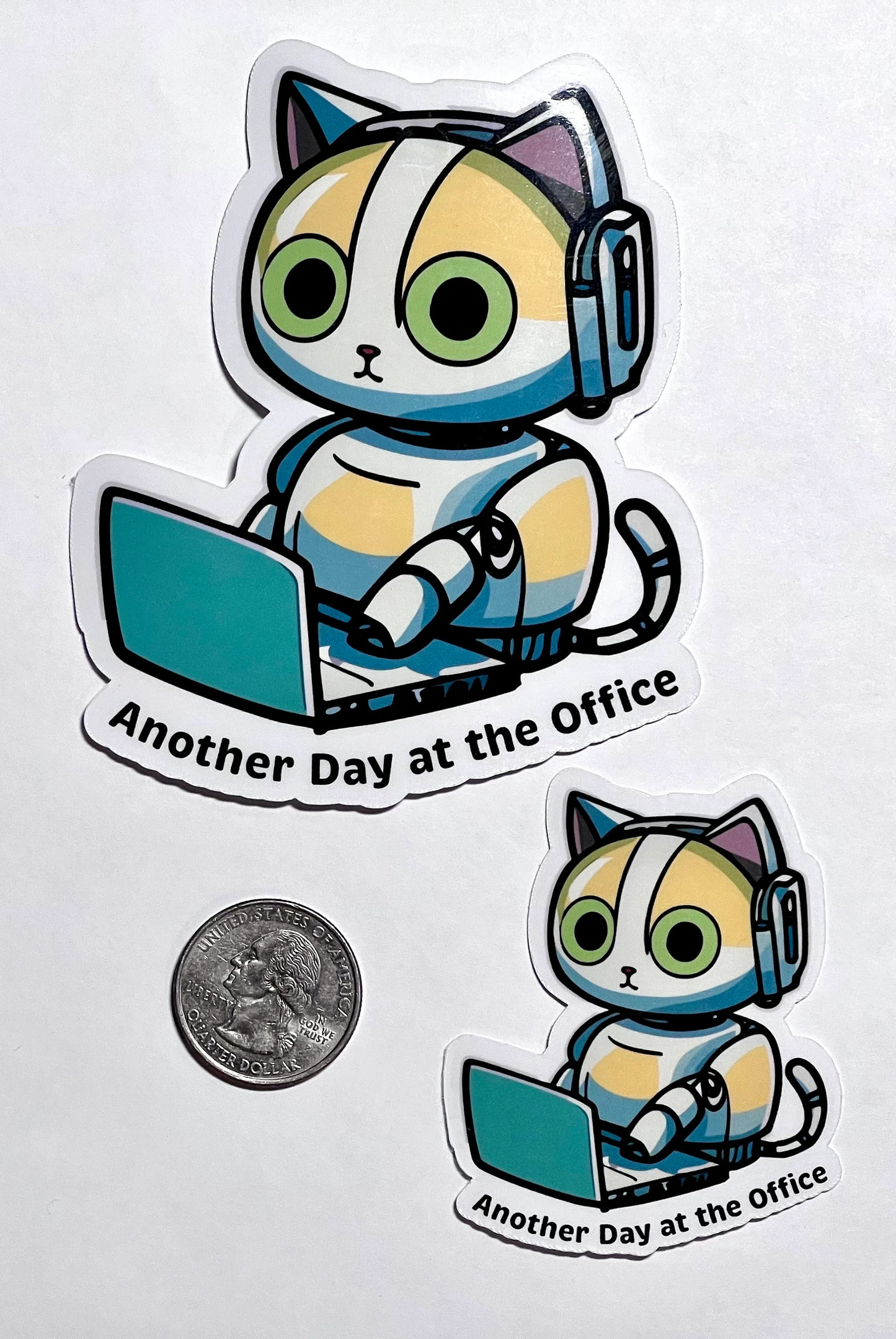 Robot Cat "Another Day at the Office" | Cute Robot Kitty Sticker | Robot Cat at Work | Office Life Humor