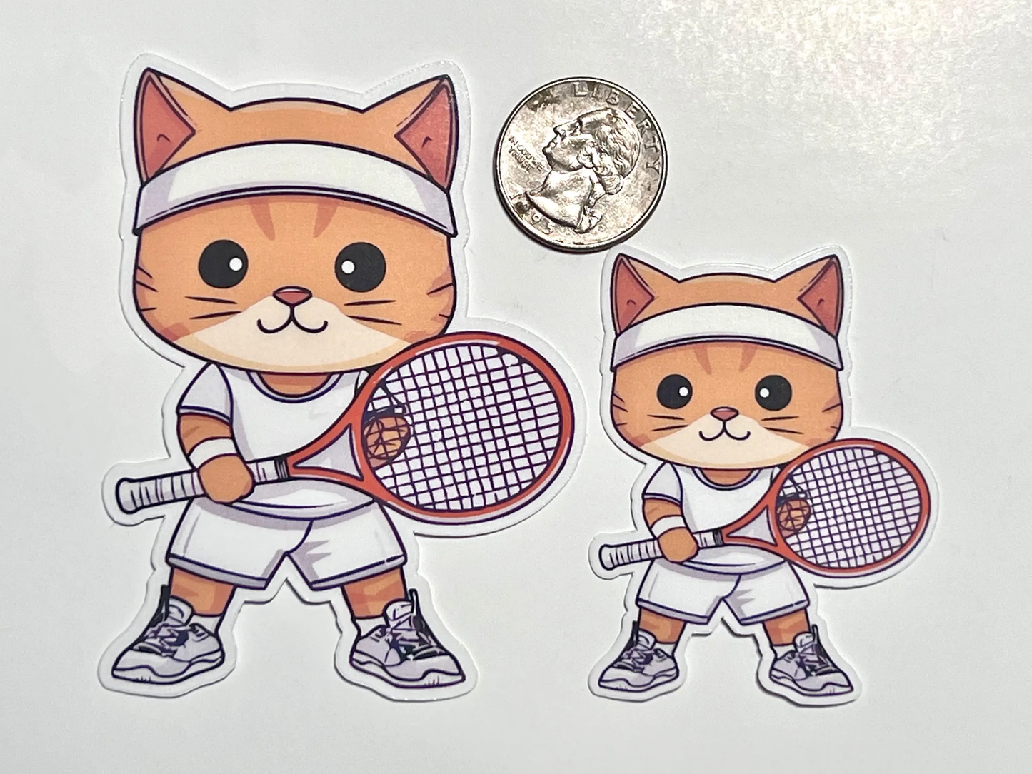 Tennis Cat in Whites Sticker | Wimbledon Cat with Tennis Racket | Water Bottle Sticker  | Tennis Gifts