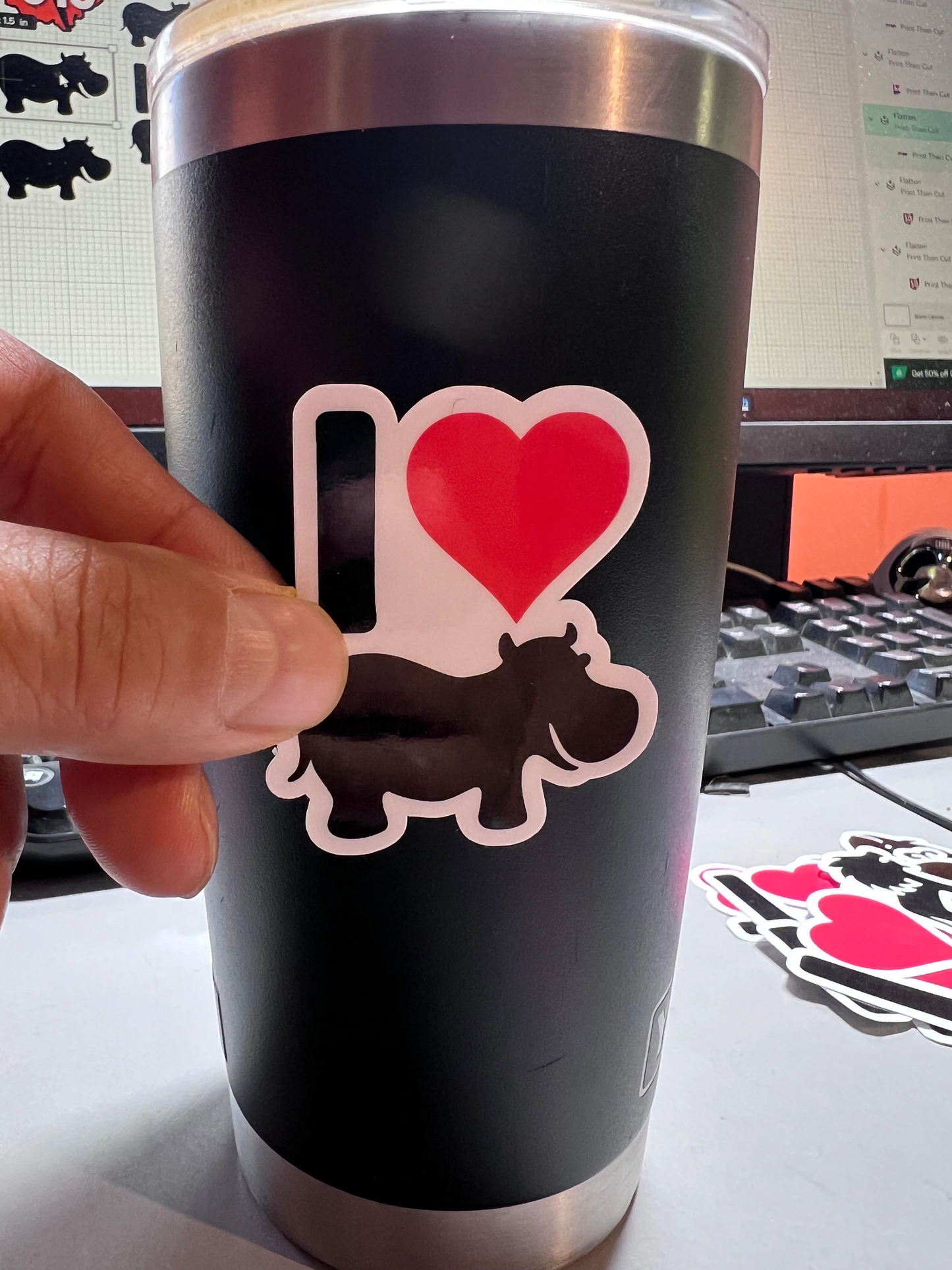 I love Hippos Sticker | I Heart Hippos Vinyl Stickers | Hippopotamus