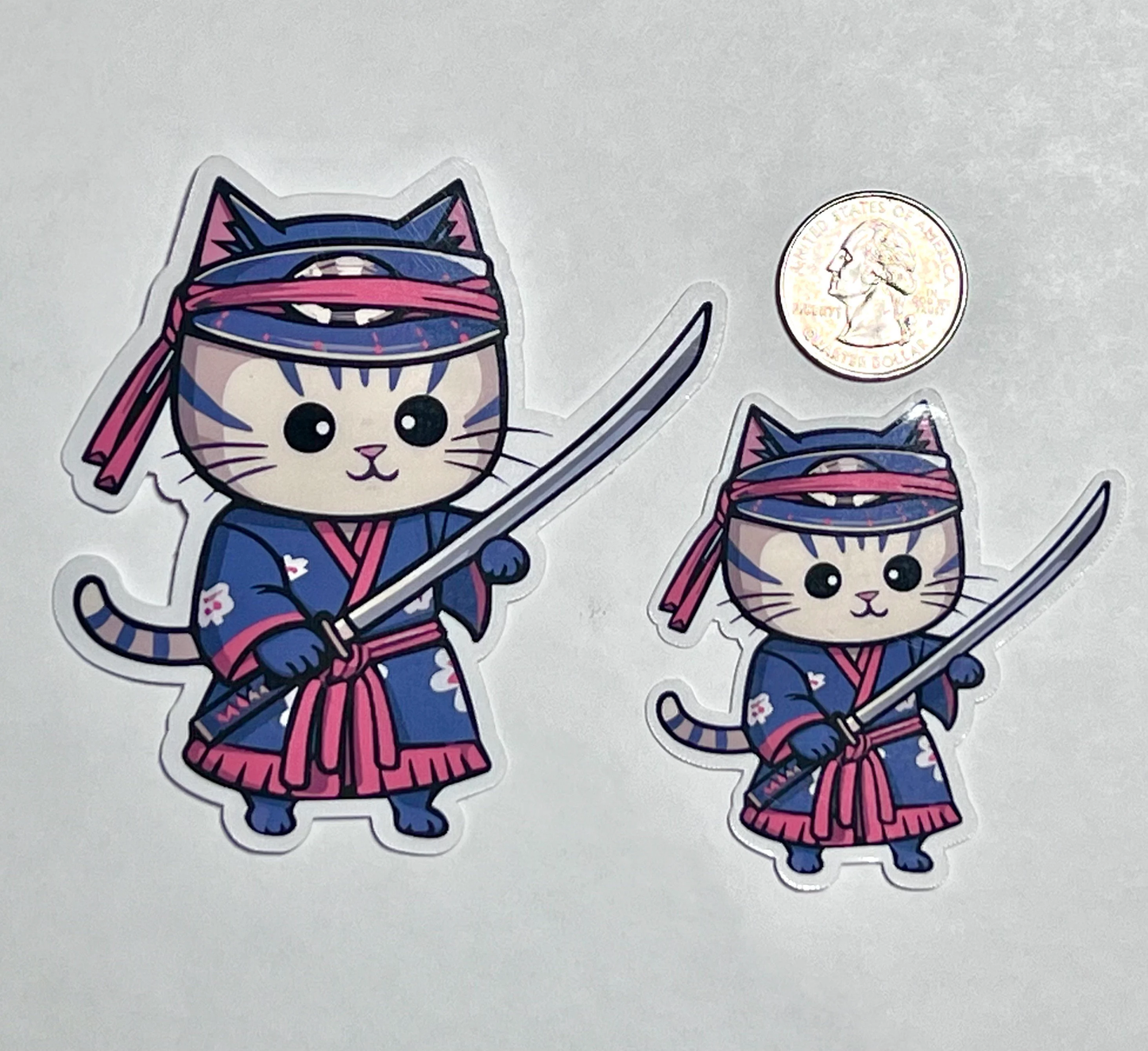 Samurai Cat Sticker 2 | Japanese Samurai Cat with Sword Vinyl Sticker | Shogun | Japanese Katana