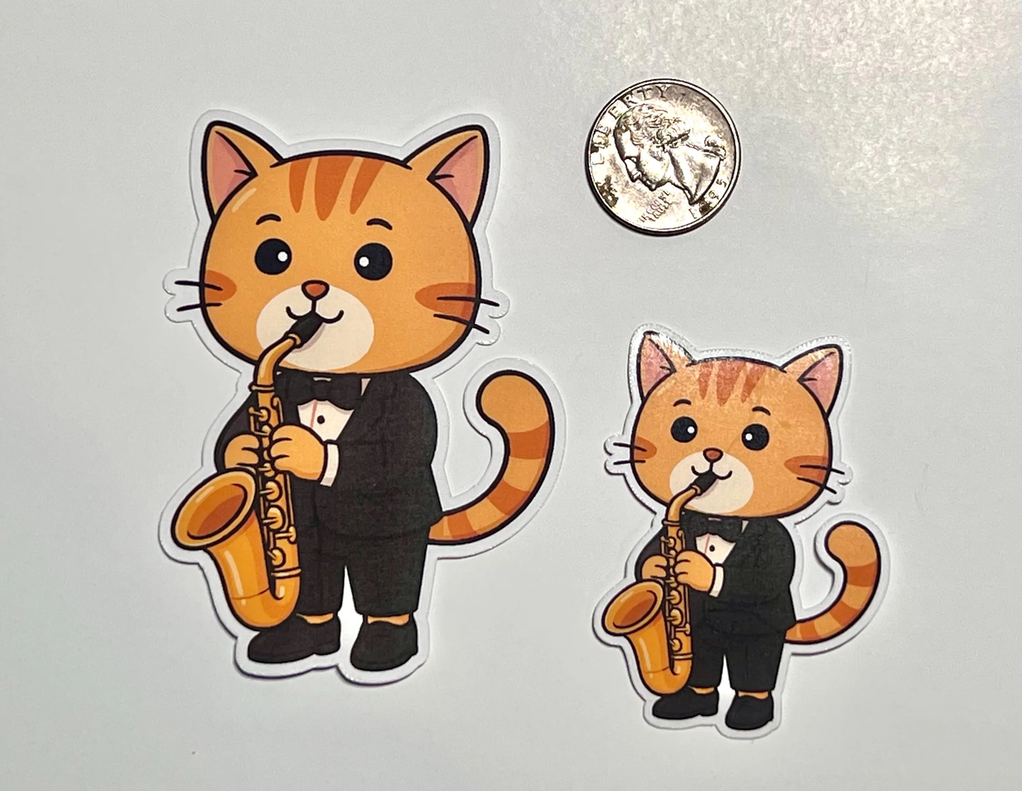 Saxophone Cat Sticker | Saxophone Kitty Orchestra Concert Jazz Band Vinyl Sticker