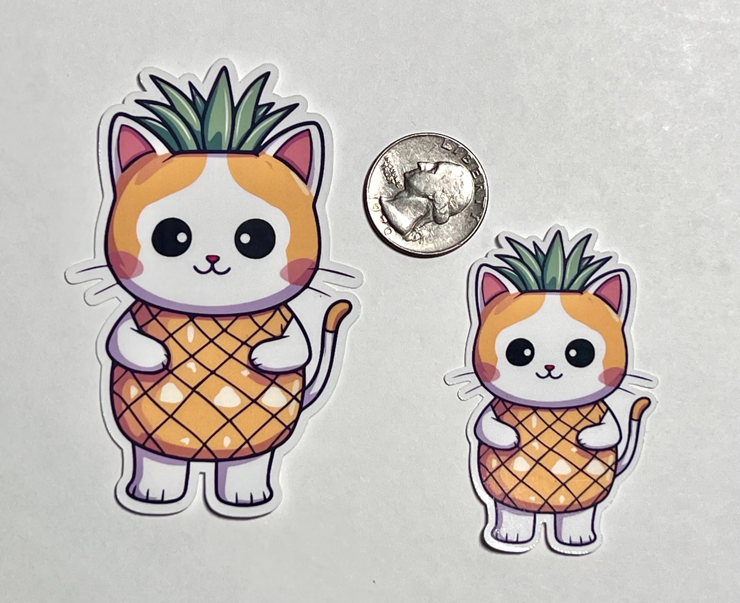 Pineapple Cat Sticker | Cat Wearing a Pineapple Costume Vinyl Sticker | Tropical Vacation | Kawaii Design Fruit