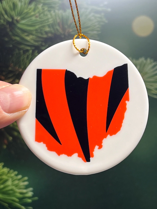 Ohio Bengals Ceramic Christmas Ornament in Orange and Black Stripes | Stocking Stuffer for Cincinnati Bengals Fans