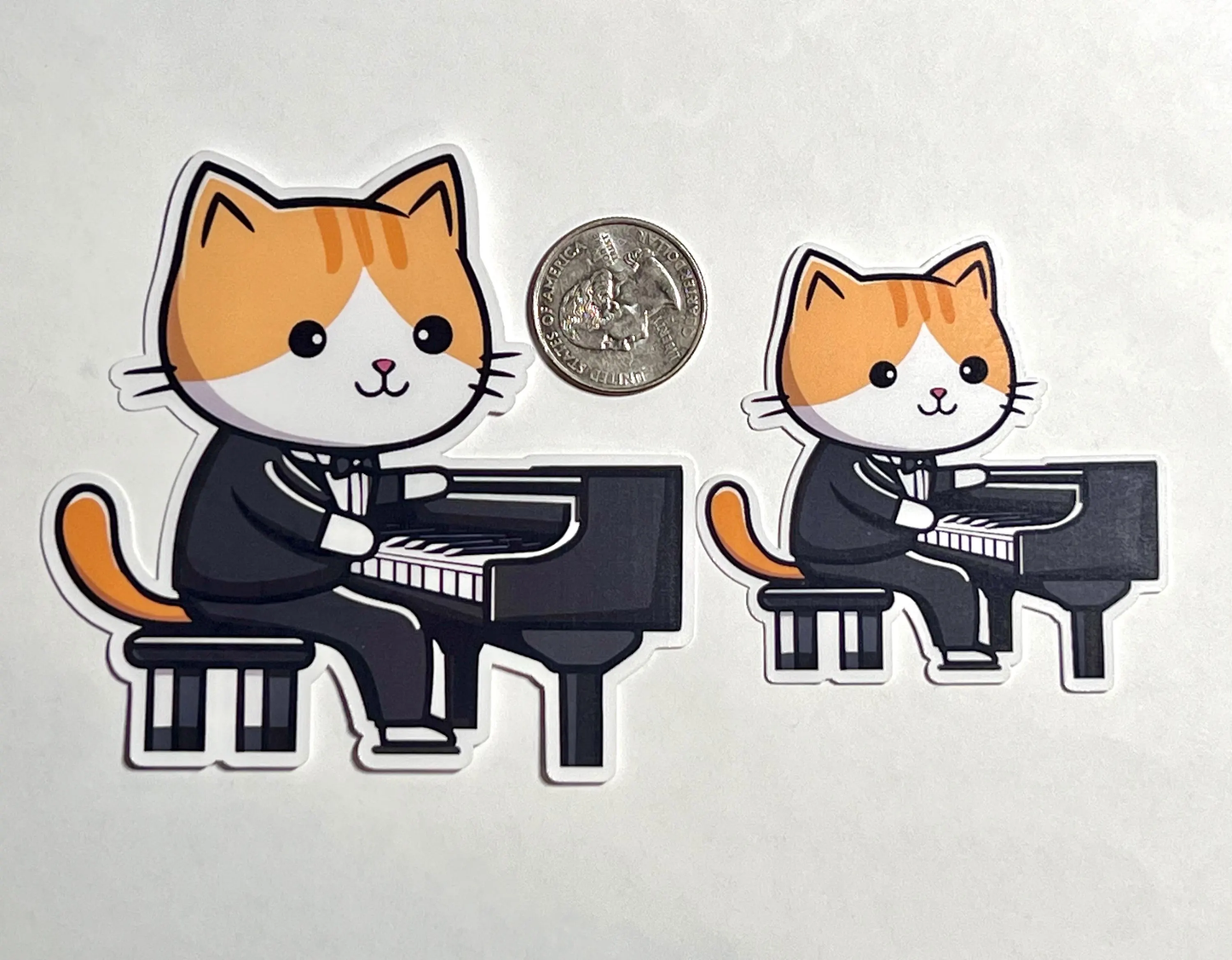 Piano Cat Sticker | Concert Pianist Kitty Vinyl Sticker | Piano Lessons/Piano Teacher Gift