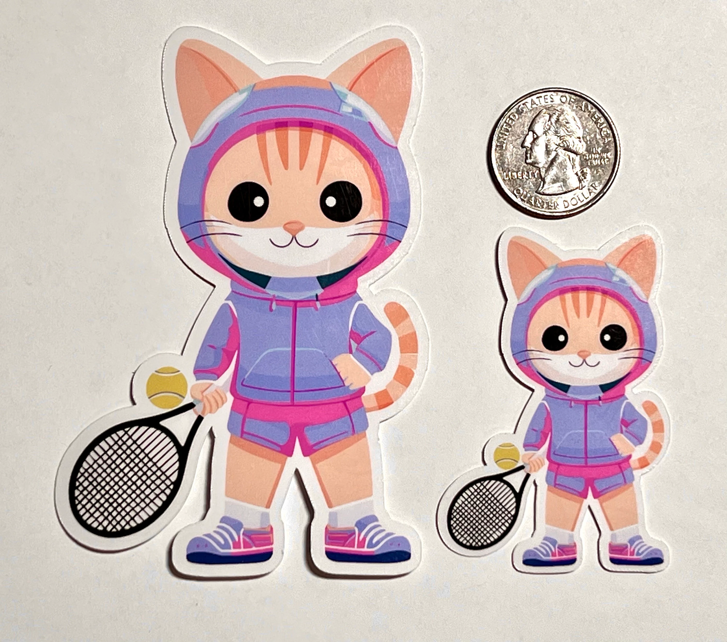 Tennis Girl Cat In Hoodie Sticker | Stylish Tennis Playing Female Cat | Women's Tennis | Girls Tennis