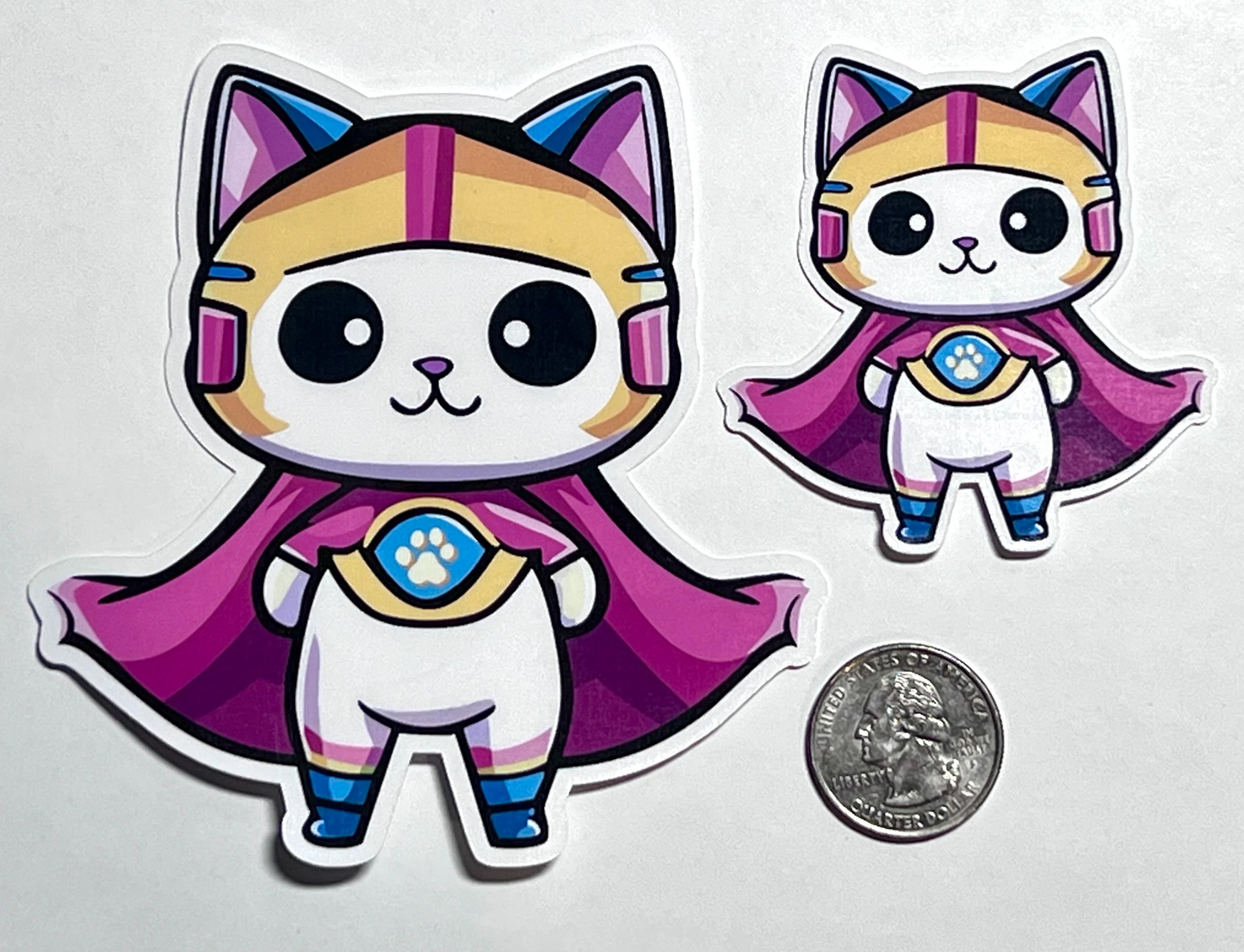 Superhero Cat Sticker | Cute Super Kitty Stickers | Girl Super Hero