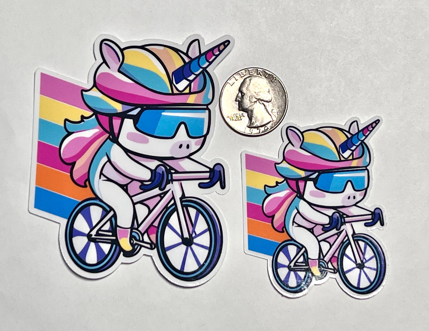 Cycling Unicorn Bike Sticker | Bike Racing Unicorn Sticker | Rainbow