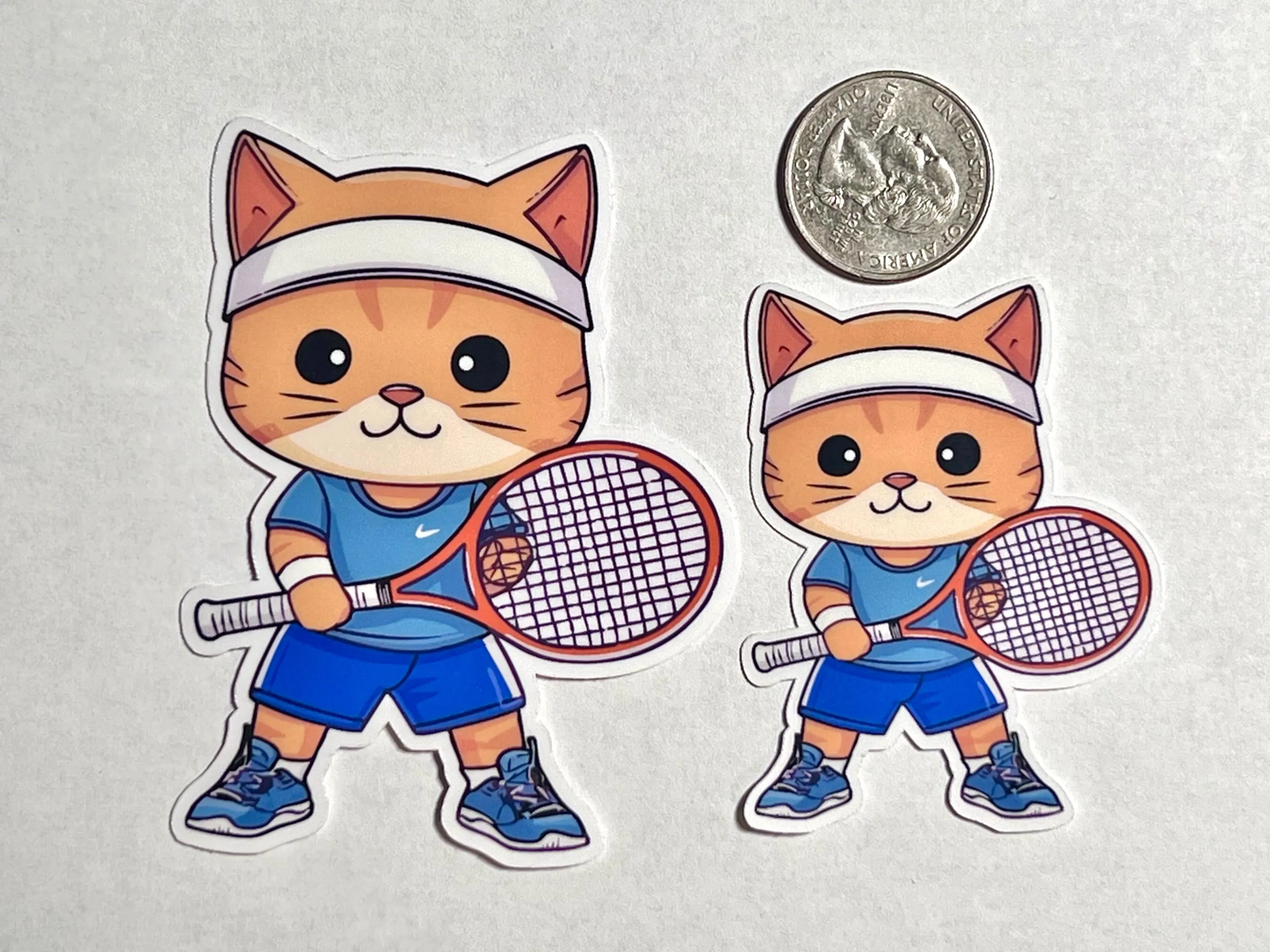Tennis Cat Sticker | Cat with Tennis Racket | Water Bottle Sticker | Tennis Gifts