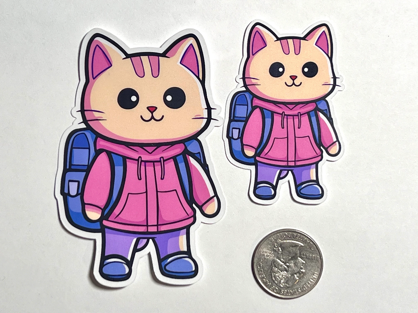 Back to School Kitty Sticker Pink | School Cat Wearing Back Pack