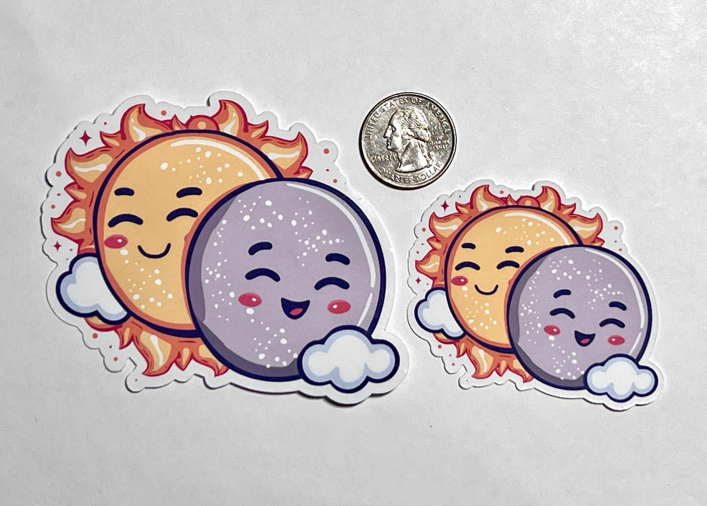 Cute Solar Eclipse Sticker | Cute Sun and Moon Partial Eclipse Vinyl Sticker