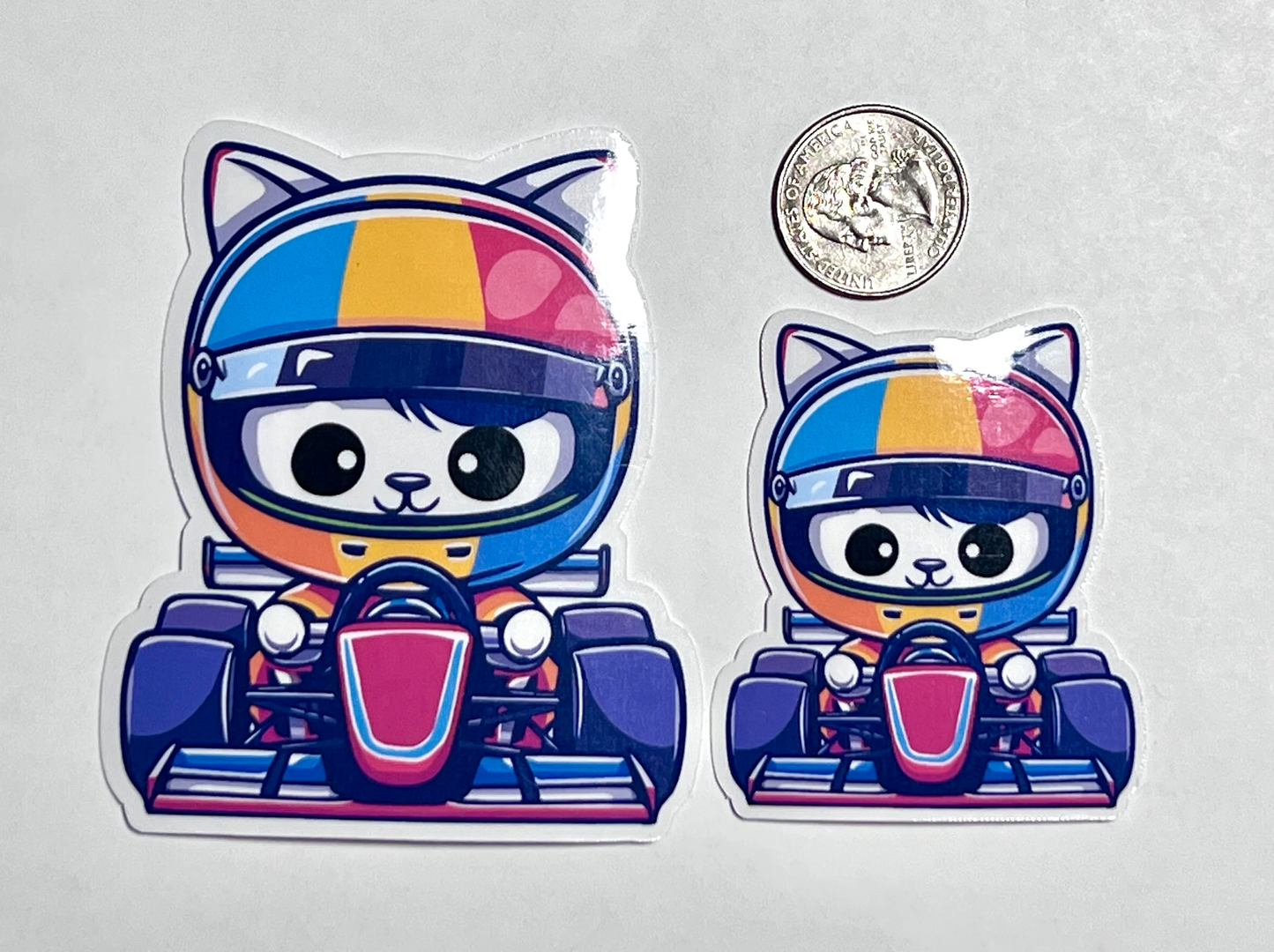 Race Car Driver Cat Sticker | Cute Cat Race Car Sticker | Colorful Race Car | Open Wheel Racing