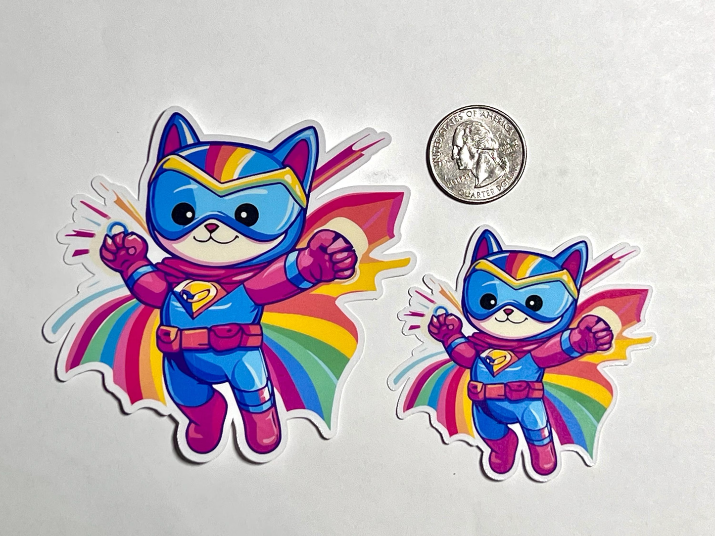 Rainbow Superhero Cat Sticker | Cute Super Kitty Sticker | Rainbow Power