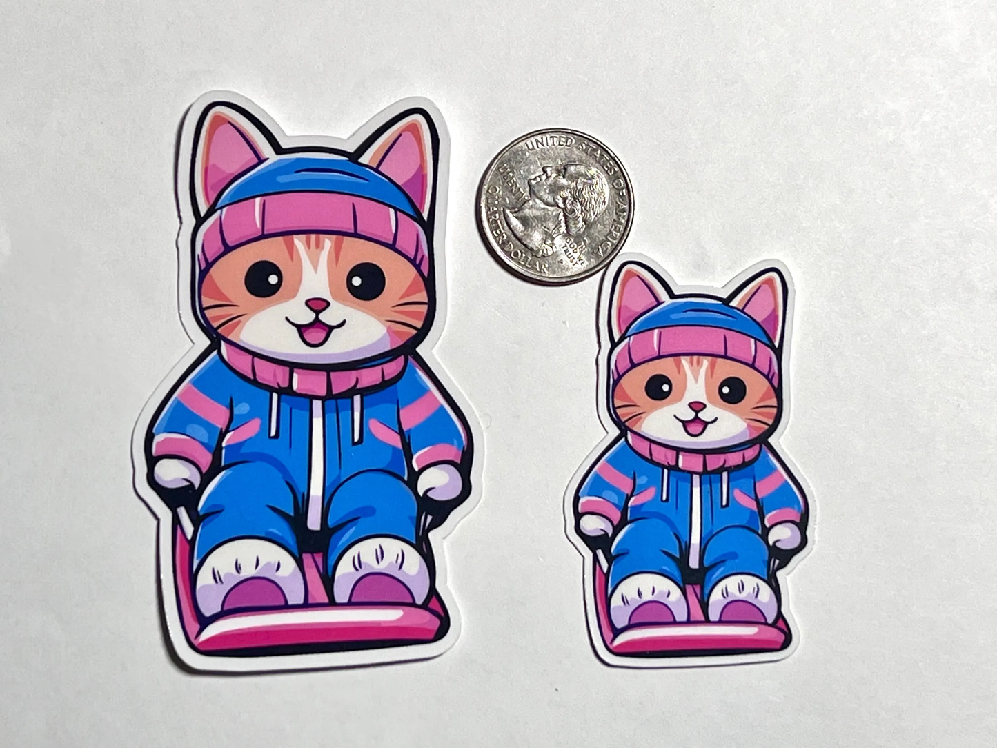 Sledding Cat | Snow Kitty Sticker | Snow Day Sticker | Sled Riding in the Snow | Plastic Sled