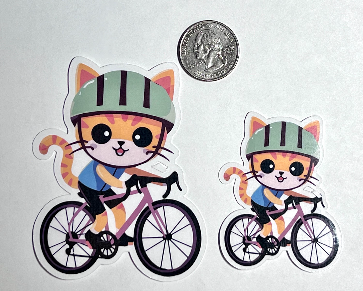 Cycling Cat Sticker | Cute Bicycle Cat Vinyl Sticker