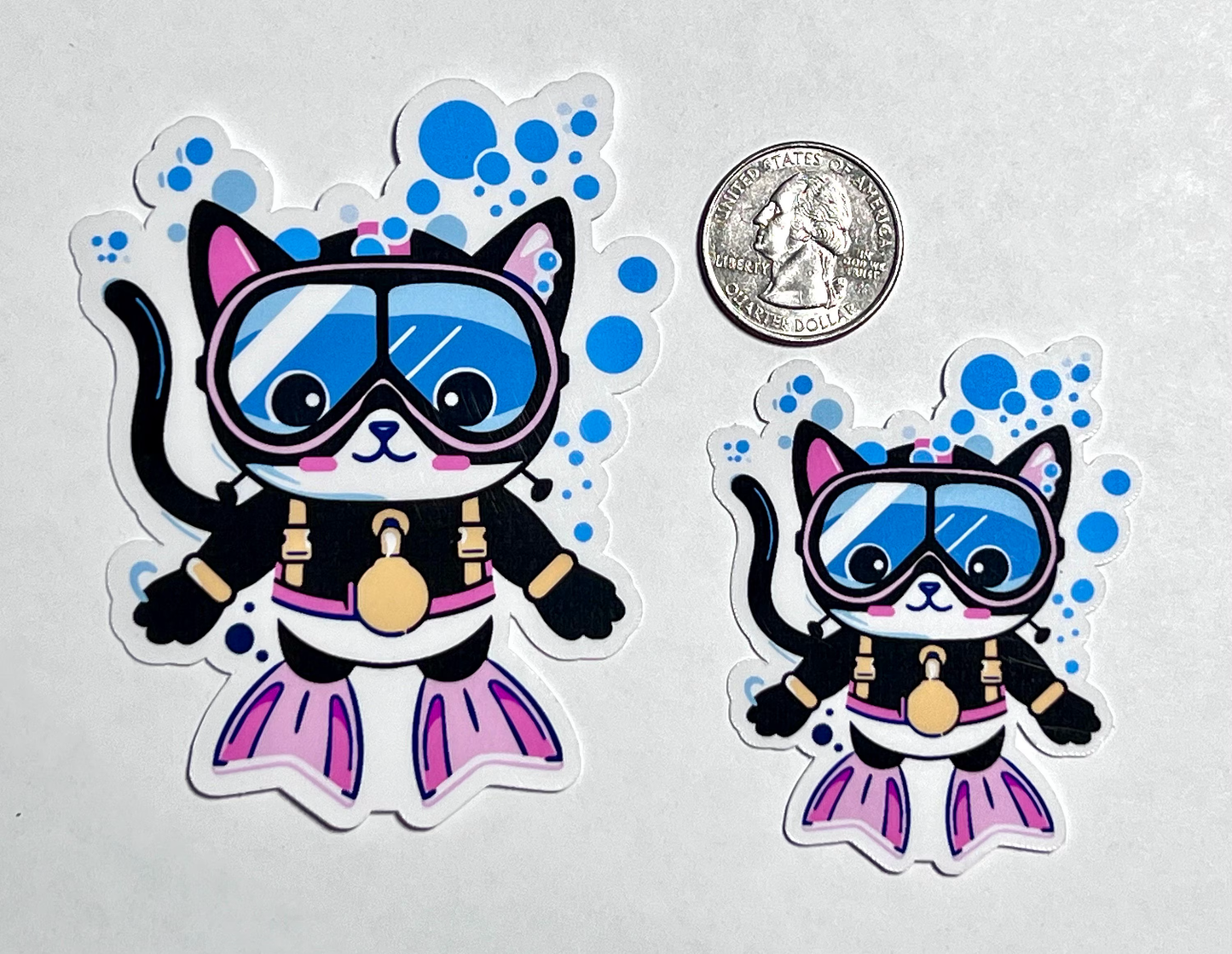 Underwater Cat Sticker | Scuba/Snorkel Cat Sticker | Diver Kitty | Ocean Swimming Cat | Summer Time