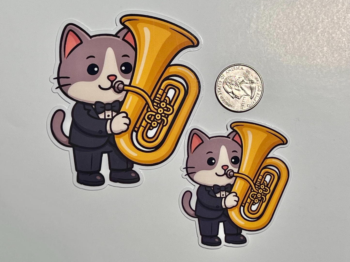 Tuba Cat Sticker | Kitty Orchestra Player Vinyl Sticker | Brass Section