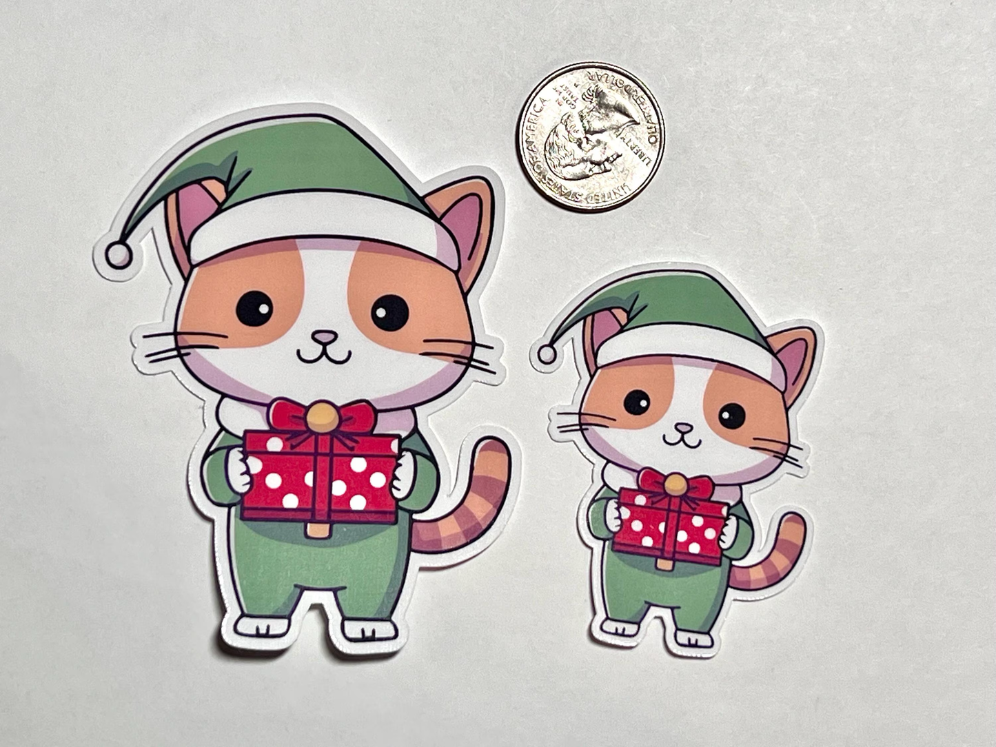 Elf Cat Green Sticker | Christmas Sticker- Cat Dressed Like Elf Vinyl Sticker