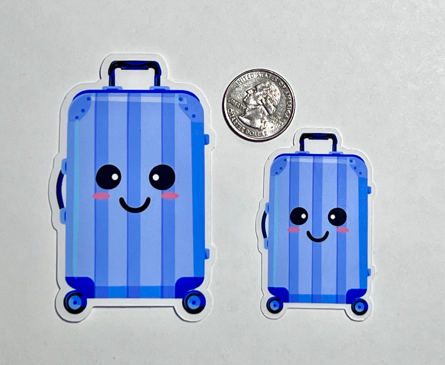 Cute Luggage Sticker Blue | Kawaii Cartoon Suitcase | Travel Vinyl Sticker