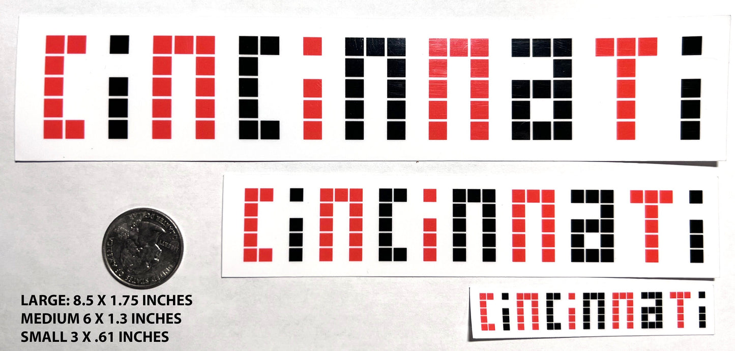 Cincinnati Sign Vinyl Sticker in Orange & Black- For Cincinnati Bengals Fans and the Cincinnati Convention Center Sign- Pixel Art. 3 Sizes.