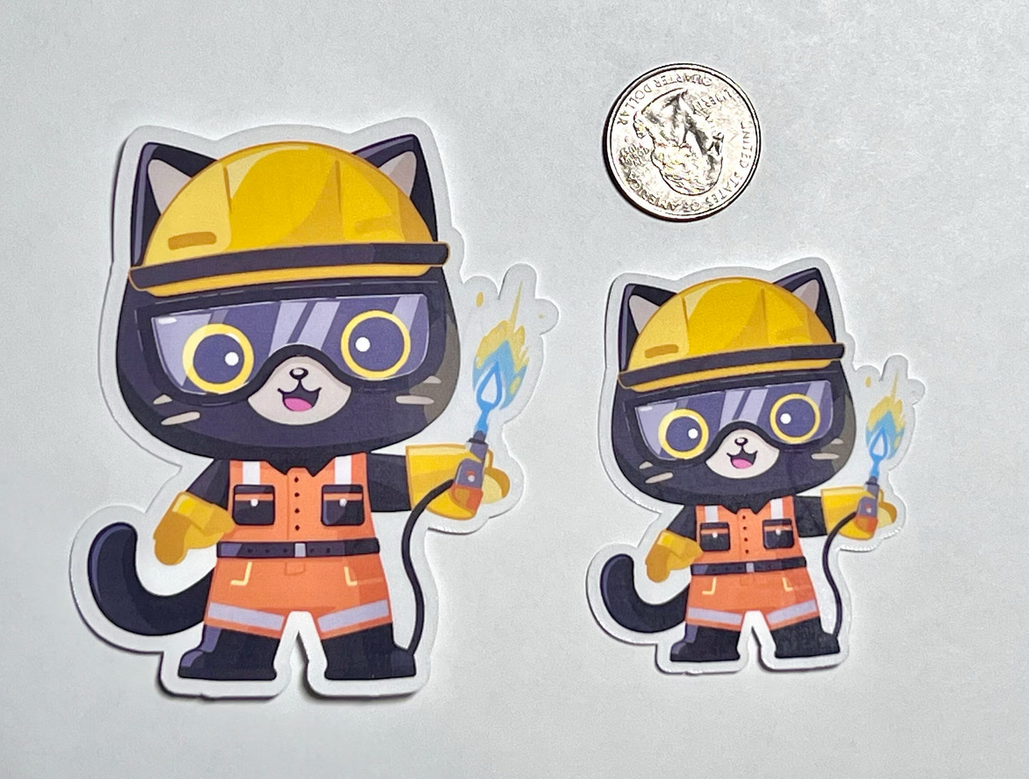 Welder Cat Sticker | Cute Construction Cat in Hard Hat Sticker | Welding Cat | Metal Worker