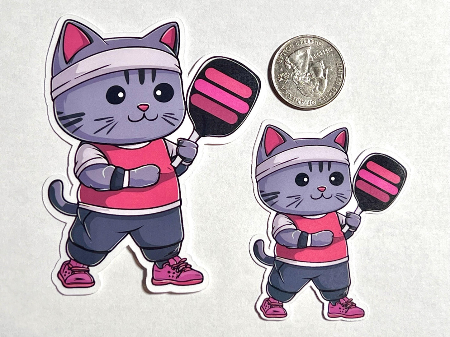 Pickleball Cat Sticker | Cat with Pickleball Paddle Vinyl Sticker
