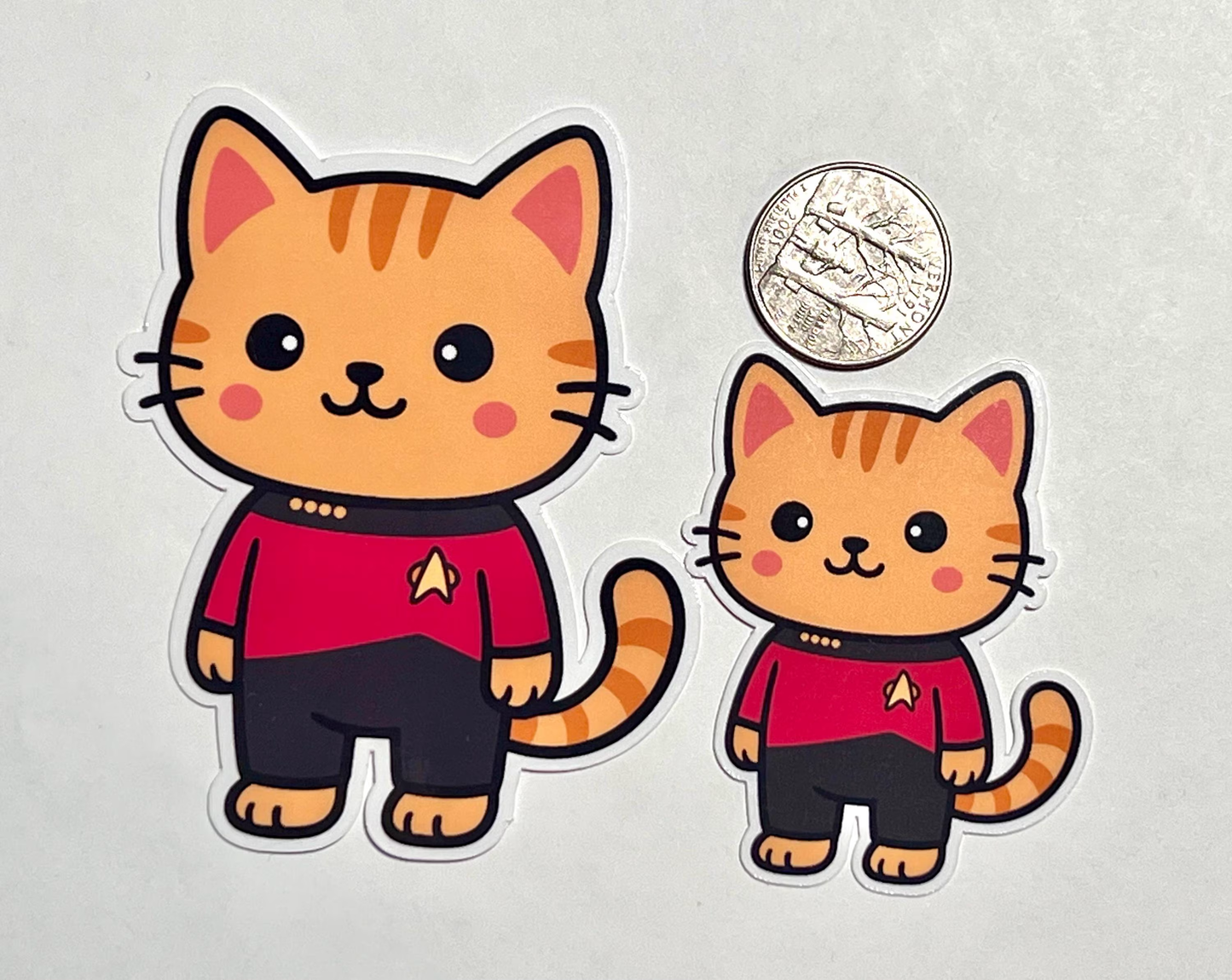 Star Cat Red Shirt TNG Sticker | Space Explorer Kitty | Retro Sci-Fi | Command Red Shirt