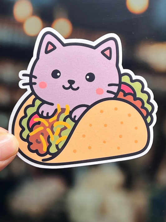 Tacocat Sticker | Kawaii Design Taco Cat Vinyl Sticker | Tacocat spelled backwards is tacocat