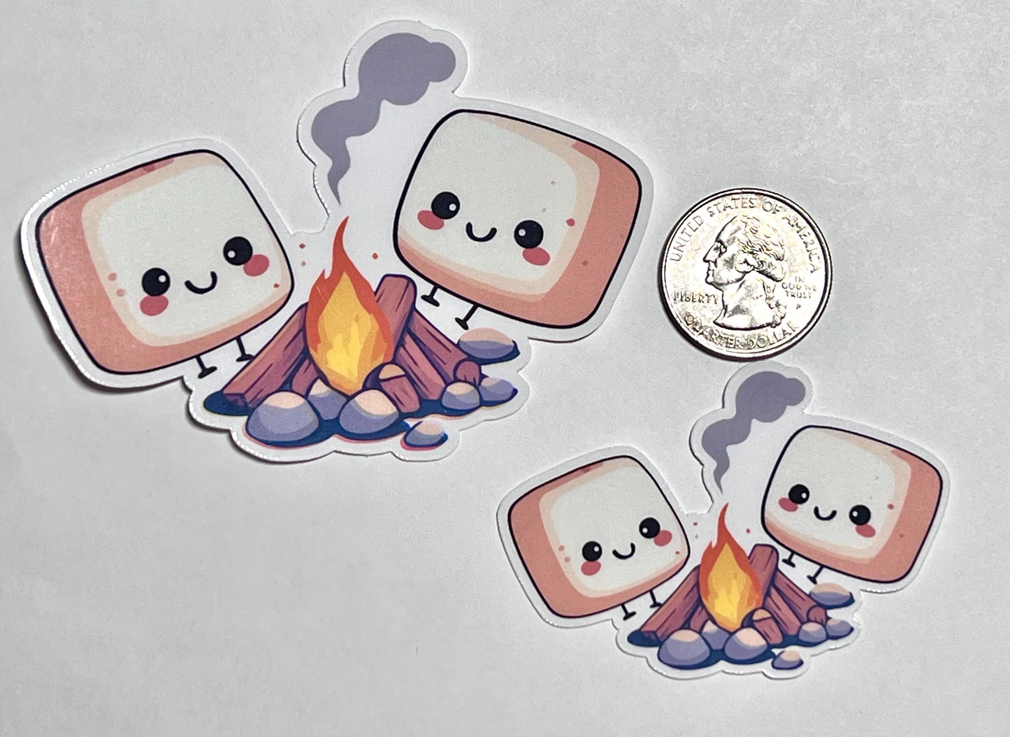 Marshmallows Sitting by a Fire Sticker | Roasting Marshmallows by Campfire | Cute Vinyl Sticker