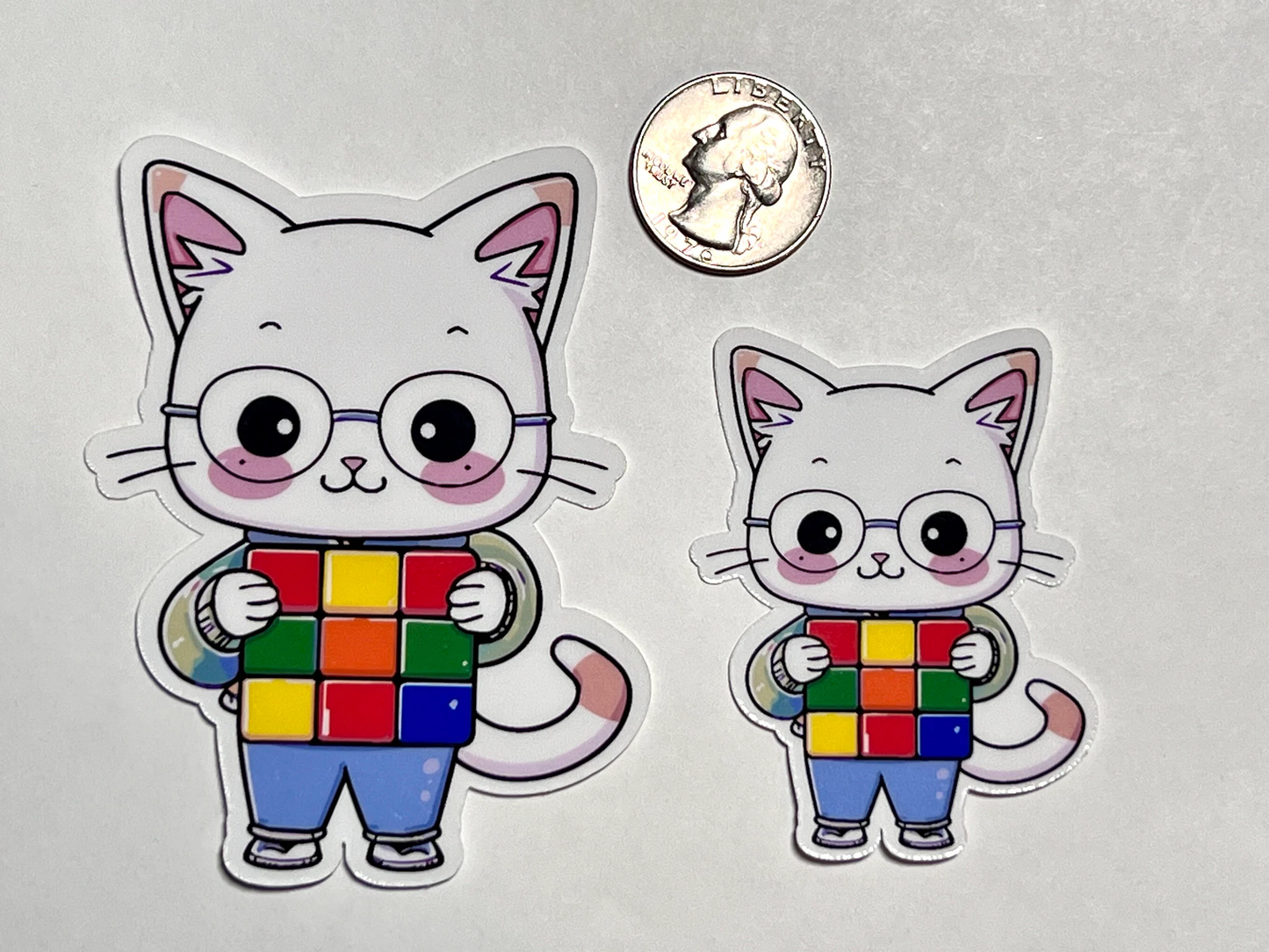 Puzzle Cube Cat Sticker | Speed Cube Kitty Vinyl Sticker | Kawaii Cubing Kitty