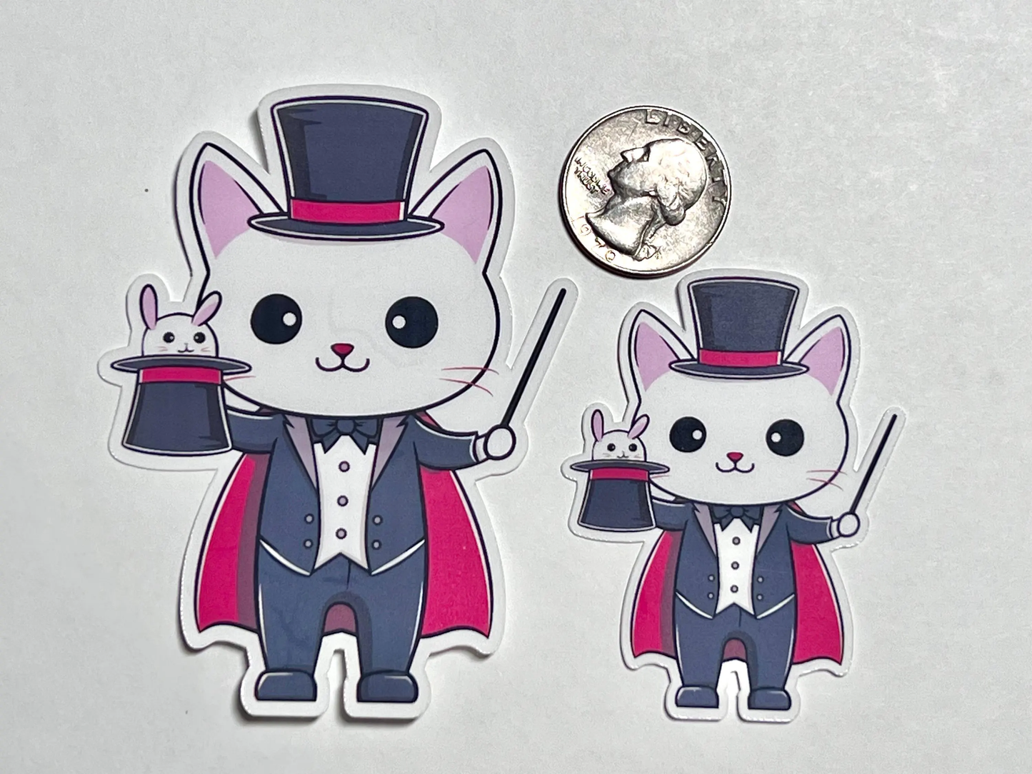 Magician Cat Sticker | Magic Kitty Pulling Rabbit Out of Hat Vinyl Sticker