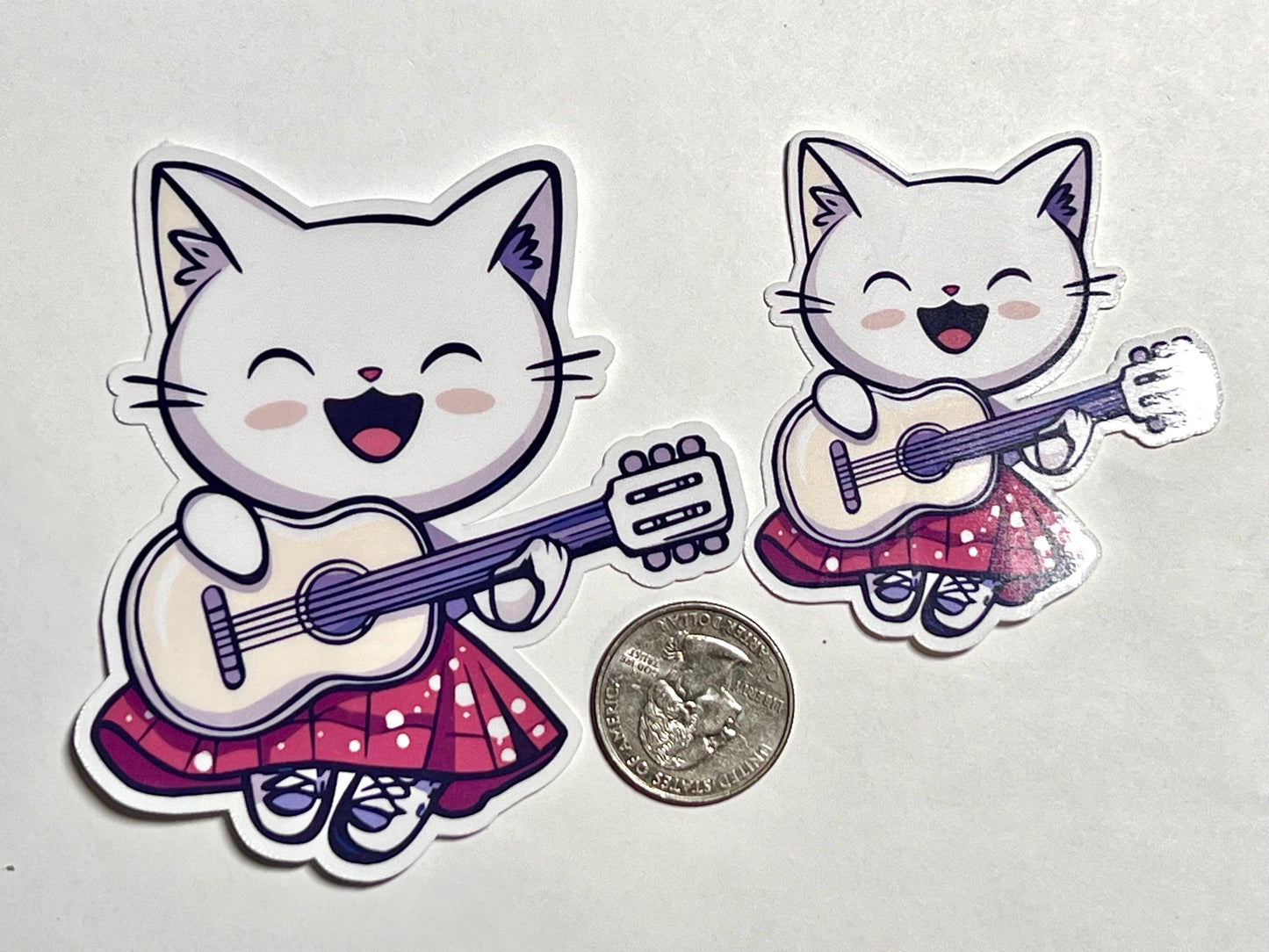 Female Guitar Cat Sticker | Acoustic Guitarist Kitty