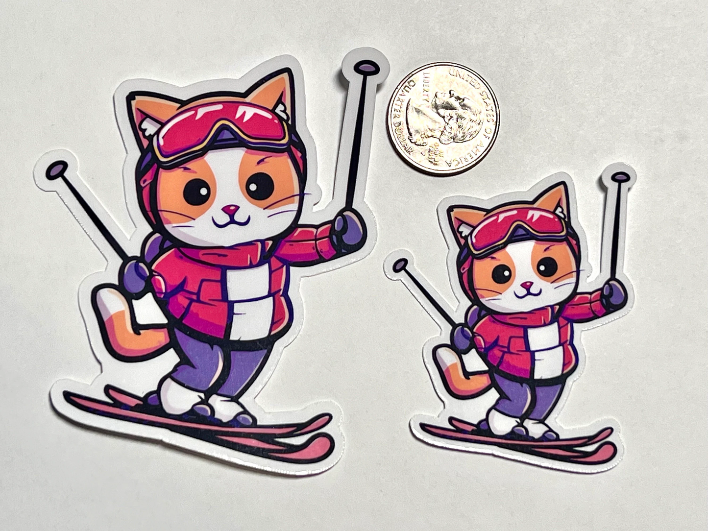 Skiing Cat | Winter Ski Kitty Sticker | Ski Competition Cat | Recreational Skier