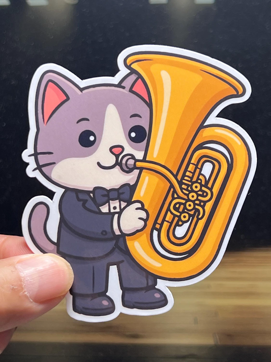 Tuba Cat Sticker | Kitty Orchestra Player Vinyl Sticker | Brass Section
